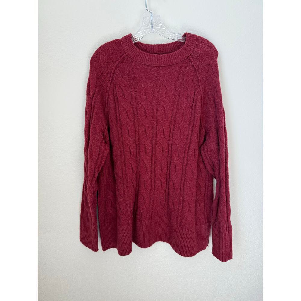 Aerie Cable Knit Unreal Oversized Cozy Burgundy Sweater Crewneck Size Small - Picture 3 of 6
